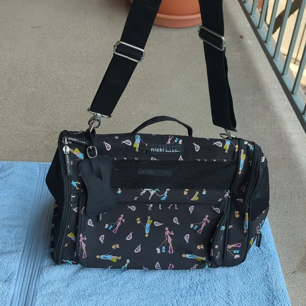 Nicole Miller Pet Carrier Convertible Shoulder Backpack Black Small Dog Cat